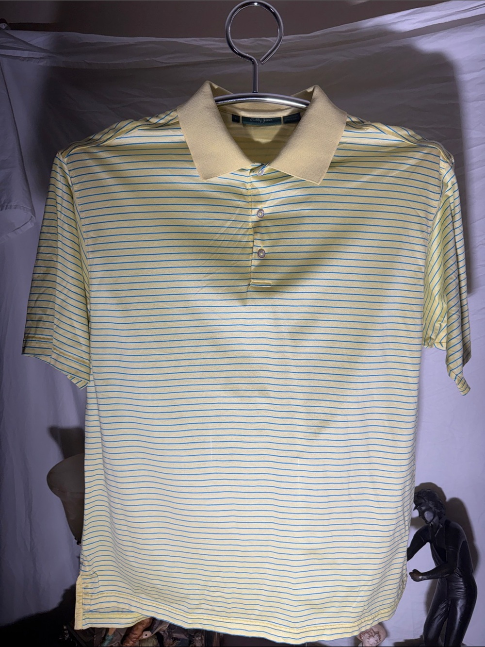 Bobby Jones Yellow Polo with Thin Blue Stripes